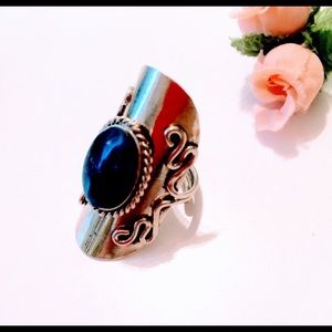 Large silver ring with blue gemstone new